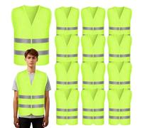 Gilet Haute Visibilité, 12 Pièces Gilet de Sécurité Réfléchissant, Gilet Réfléchissant de Voiture, Gilet Fluorescent de Sécurité, Gilet Jaune pour Voitures, Construction, Conducteurs, Travailleurs