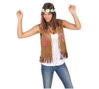 DEGUISE TOI - Gilet hippie femme 55 cm - Gilet - Taille Unique - Marron - Déguisements adultes - 100% polyester - Lavage à la main - Carnaval