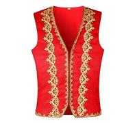 Gilet Homme d'halloween, Gilet Baroque à Broderies Dorées, Rouge Éclatant pour Fêtes d'halloween, Soirées Thématiques et Looks de Style Alternatif