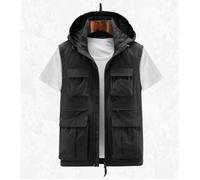 Gilet Homme en Maille Multi-Poches Extérieur Pêche Séchage Rapide avec Capuche - Noir XL