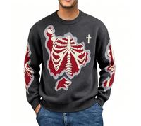 Gilet homme grosse maille imprimé squelette, oversize chaud, pull sans manches coupe ample