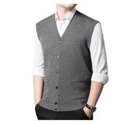 Gilet Homme Sans Manche Cardigan en laine de cachemire épais à simple boutonnage, pull sans manches, classique, solide, chaud, en Pure laine Pour Hommes(Gray,XX-Large)