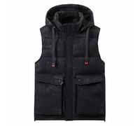 Gilet Homme sans Manche Multipoches Veste A Capuche Chaude, Blouson LéGèRe DéContracté Homme Manteau Ultra Thermique MatelasséE RembourréE VêTements De Hiver Mi-Saison Maison ExtéRieur