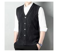 Gilet Homme Sans Manche Tendance automne hommes pulls gilet col en v impression simple boutonnage décontracté ample épaissir sans manches Cardigan tricot manteau hauts Pour Hommes(Black Grey,96A)