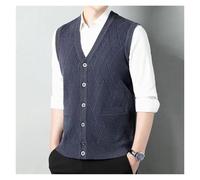 Gilet Homme Sans Manche Tendance automne hommes pulls gilet col en v impression simple boutonnage décontracté ample épaissir sans manches Cardigan tricot manteau hauts Pour Hommes(Medium gray,104A)
