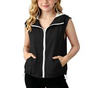 Gilet imperméable à capuche pour filles - Sans manches - Coupe-vent - Fermeture éclair intégrale - Poches à capuche - Veste de pluie légère - Doublure en maille - Vêtement d'extérieur décontracté