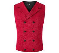 Gilet Jacquard Classique pour Hommes Paisley Print Dress Vest Formel Mariage Party V-Neck Vest (Rouge,3TG)