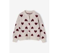 Gilet jacquard coeurs fille beige doré 4A