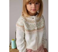 Gilet jacquard fille maille fantaisie fil brillant écru 8A