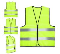 Gilet Jaune 4 Pièces - Gilet Jaune Adulte, Polyester, Haute Visibilité, Bandes Réfléchissantes, Pour Sécurité Routière, Chantier, Cyclisme Nocturne(Jaune) (Modèle zip)