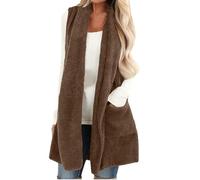 Gilet léger en daim pour femme Gilet sans manches Gilet pour femme Gilets et Body Gilets en polaire Long Gilet long Gilet long et corps Grande taille Vêtements d'extérieur, café, XXL