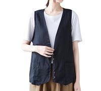 Gilet léger sans manches pour homme - Gilet de sport d'extérieur respirant avec poches - Gilet de travail sans manches - Couleur unie - Avec boutons - Gilet d'hiver confortable, Noir , XL