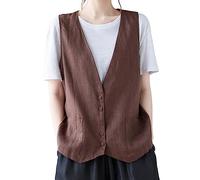 Gilet léger sans manches pour homme - Gilet de sport d'extérieur respirant avec poches - Gilet de travail sans manches - Couleur unie - Avec boutons - Gilet d'hiver confortable, café, XXL