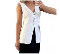 Gilet Long en Lin pour Femmes, été décontracté sans Manches Costume Tailleur