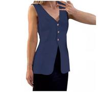 Gilet Long en Lin pour Femmes, été décontracté sans Manches Costume Tailleur
