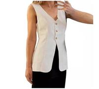 Gilet Long en Lin pour Femmes, été décontracté sans Manches Costume Tailleur