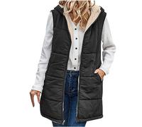 Gilet long en polaire pour femme - Doudoune d'hiver à capuche - Grande taille - Parka zippée - Sans manches - Rembourrée - Avec poche, noir 1, 4XL
