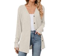 Gilet Long Femme Cardigan Femmes Chic Et Elegant Classique Couleur Unie À Col en V Ouvert sur Le Devant Manches Longues Poches pour Un Style Adapté Printemps/Automne (Beige,XL)
