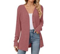 Gilet Long Femme Cardigan Femmes Chic Et Elegant Classique Couleur Unie À Col en V Ouvert sur Le Devant Manches Longues Poches pour Un Style Adapté Printemps/Automne (Rouge,M)