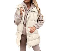 Gilet Long Femme Chic Et Elegant Manteau sans Manche Hiver - Gilet Chaud DéContracté Simple Basique Polyvalent Doux Confortable Ultra LéGer Couleur Unie Matelassé