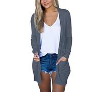 Gilet Long Femme Ete Fluide Cardigan Crochet Femme Gilets Léger Et Aéré avec Poches Boutonné Veste Tricot Élégant Ample Manteau Baggy Respirant Veste Coupe Uni Vêtements De Plage Soirée Automne