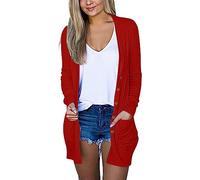 Gilet Long Femme Ete Fluide Cardigan Crochet Femme Gilets Léger Et Aéré avec Poches Boutonné Veste Tricot Élégant Ample Manteau Baggy Respirant Veste Coupe Uni Vêtements De Plage Soirée Automne