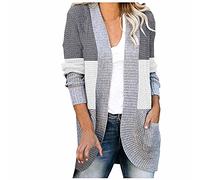Gilet Long Femme Hiver Chaud Cardigan avec Poche, Pull Manches Longues À La Mode Chaud D'ExtéRieur Confortable Et DéContractéE Correspondance des Couleurs à Rayures