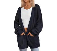 Gilet Long Femme Knit Cardigan Long Grande Taille Oversize Manteau Gilets Grosse Maille Oversized Ladies Cardigans Women Veste Gilet Chandail Cardigan Femmes Uni Gilets Long Manche Femme Noir L