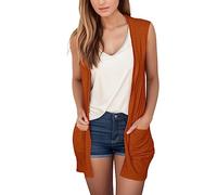 Gilet Long Femme sans Manches Ouvert sur Le Devant avec Poches D'été Cardigan Grande Taille Basique Chic et Elégant Décontractés Pas Cher Veste pour Plage Voyage Vacances Quotidienne Manteau