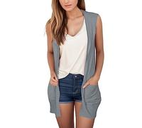 Gilet Long Femme sans Manches Ouvert sur Le Devant avec Poches D'été Cardigan Grande Taille Polyvalente Chic et Elégant Casual Léger Veste pour Plage Voyage Vacances Quotidienne Manteau