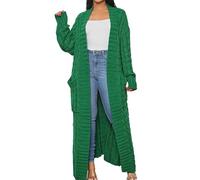 Gilet Long Maxi Oversize torsadée pour Femme, Ouvert sur Le Devant, Couleur Unie, Coupe Ample, Pull Chaud et Confortable, Vert, Taille XX Large