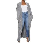 Gilet Long Maxi Oversize torsadée pour Femme, Ouvert sur Le Devant, Couleur Unie, Coupe Ample, Pull, Manteau Chaud et Confortable, Gris, Taille XX Large