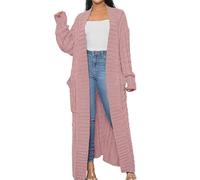 Gilet Long Maxi Oversize torsadée pour Femme, Ouvert sur Le Devant, Couleur Unie, Coupe Ample, Pull, Manteau décontracté, Chaud et Confortable, Rose, Taille S