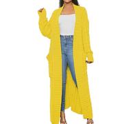 Gilet Long Maxi Oversize torsadée pour Femme, Ouvert sur Le Devant, Couleur Unie, Coupe Ample, Pull, Manteau Chaud et Confortable, Jaune, Taille XX Large