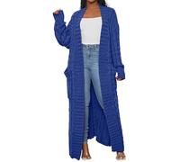 Gilet Long Maxi torsadée pour Femme, Ouvert sur Le Devant, Couleur Unie, Coupe Ample et Oversize, Bleu Roi, Taille M. Pull/Manteau décontracté et Chaud.