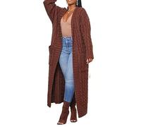 Gilet Long Maxi torsadée pour Femme, Ouvert sur Le Devant, Couleur Unie, Coupe Ample et Oversize, Pull/Manteau décontracté, Chaud et Confortable, Marron foncé, Taille 3XL