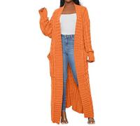Gilet Long Maxi torsadée pour Femme, Ouvert sur Le Devant, Couleur Unie, Coupe Ample et Oversize, Pull/Manteau décontracté et Chaud, Orange, Taille L