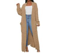 Gilet Long Maxi torsadée pour Femme, Ouvert sur Le Devant, Couleur Unie, Coupe Ample et Oversize, Pull/Manteau décontracté et Chaud, Camel, Taille M