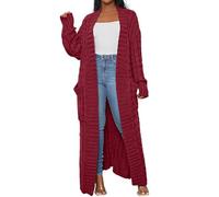Gilet Long Maxi torsadée pour Femme, Ouvert sur Le Devant, Couleur Unie, Coupe Ample et Oversize, Style décontracté, Chaud et Confortable, Bordeaux, Taille 3XL