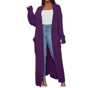 Gilet Long Maxi torsadée pour Femme, Ouvert sur Le Devant, Couleur Unie, Coupe Ample et Oversize, Violet, Taille 5XL
