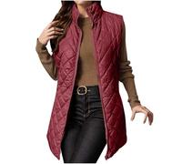 Gilet long pour femme - Gilet et chauffe-corps pour femme - Gilet matelassé léger - Fermeture éclair intégrale - Col montant - Rembourré thermique - Confortable et décontracté, Rouge, L