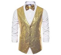 Gilet lumineux pour homme | Gilet pour homme décontracté d'extérieur léger Gilet professionnel formel et nœud papillon Ensembles gilet à paillettes élégant vestes formelles col montant gilet à