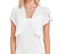 Gilet Mariage Femme Boléro Court Chic en Mousseline de Soie Manches Évasées 3/4 Élégant Veste Légère