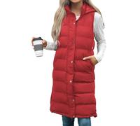 Gilet matelassé à capuche pour femme, sans manches, décontracté, long, avec capuche, tenues d'hiver et d'automne 2025, rouge, taille 4XL