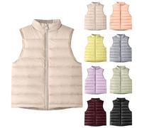 Gilet matelassé léger pour adolescents garçons et filles - Veste matelassée chaude sans manches avec fermeture éclair - Col montant - Doux - Uni, Vert, 13-14 ans