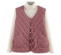 Gilet matelassé pour femme de style traditionnel - Veste matelassée avec boutons décoratifs et poches - Gilet mi-saison sans manches avec motif floral, Style_j05 Rose, 3XL
