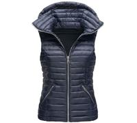 Gilet matelassé sans manches pour femme - Gilet court avec capuche - Léger - Veste d'extérieur - Veste matelassée sportive et élégante - Avec fermeture éclair - Gilet de transition, Marine, L