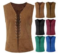 Gilet médiéval de pirate pour homme - Style vintage - Lacets - Style victorien Steampunk - Pour Halloween et cosplay - Sans manches - Style viking - Style rétro punk - Style gothique de la Renaissance