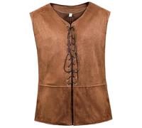 Gilet médiéval Marron foncé rétro Viking Renaissance pour Homme, Costume Gothique Steampunk Pirate pour Halloween Cosplay, Taille S