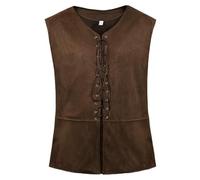 Gilet médiéval pour homme, gilet vintage Renaissance lacets et col en V, avec cordon serrage costume de pirate gilets sans manches rétro steampunk viking, débardeur daim et cuir pour Halloween cosplay